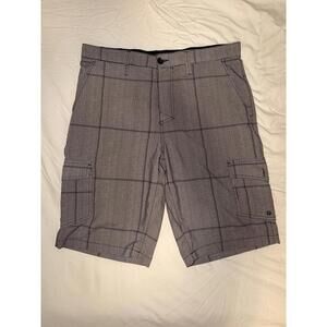 Tony Hawk Mens Cargo Hybrid Shorts Gray Plaid Size 34 Boardshorts Stretch Skate